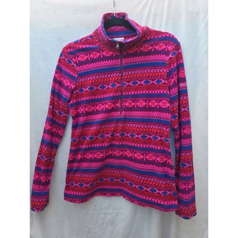 Columbia Pink Geometric Print Half Zip Fleece Pullover Sweater Size Medium
